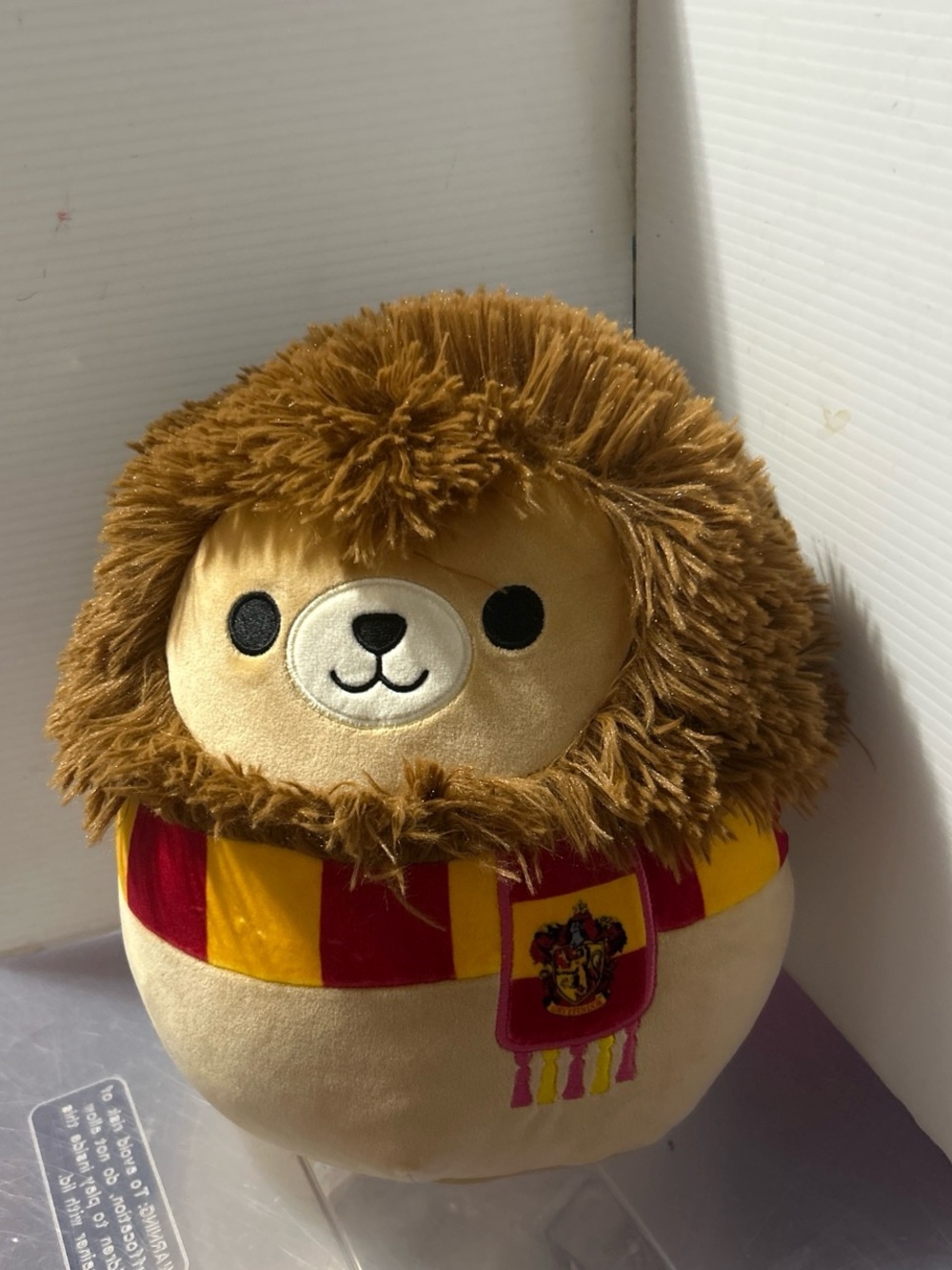 Plush Lion Stuffed Animal in Brown with Red and Gold Scarf